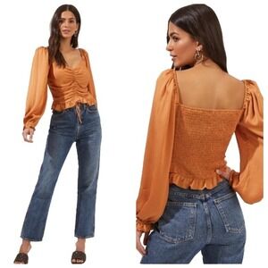 ASTR the Label Sz S Love Song Festival Boho Hippie Ruched Sexy Puff Sleeve